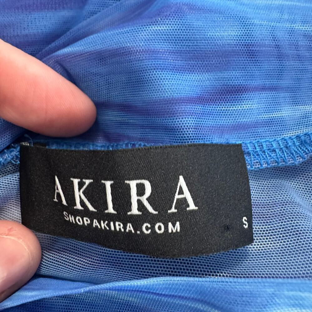 AKIRA Aqua Babe Blue Mesh Ruched Midi Dress Size Small - Picture 12 of 16